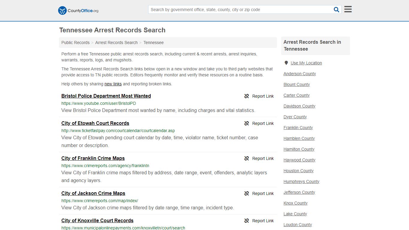 Arrest Records Search - Tennessee (Arrests & Mugshots) - County Office